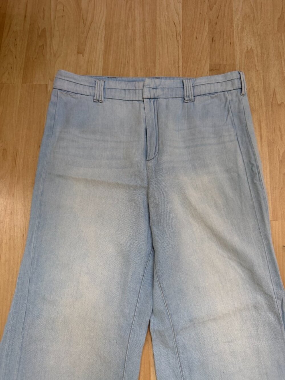 Pilcro Anthropologie Wide Leg Pants High Rise Blue Chambray Linen Blend Size 31 - Picture 2 of 6